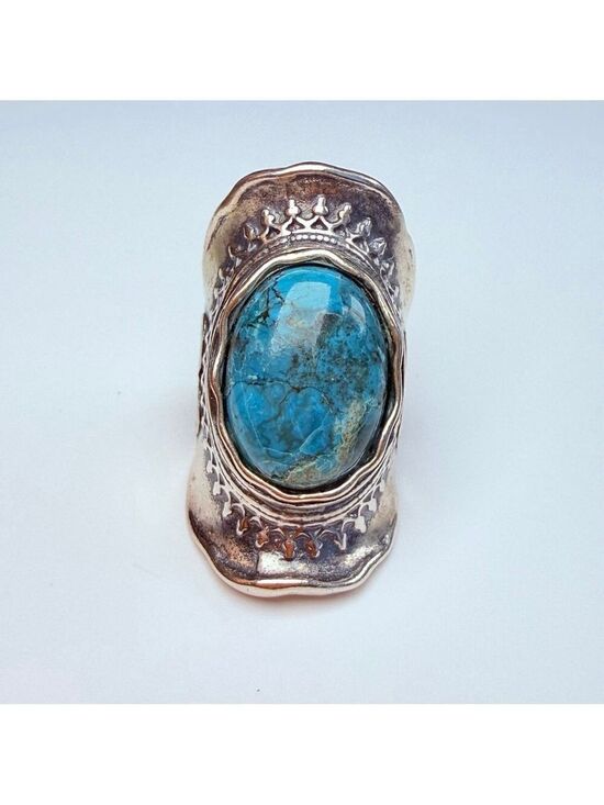 Didae Jewelry - DIDAE 9.5CT Real Eliat Turquoise Sterling Silver Vintage Boho Saddle Israel Ring